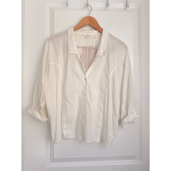 Helmut Lang Semi Sheer Button Down Shirt White Blouse Medium Layered - Picture 1 of 3